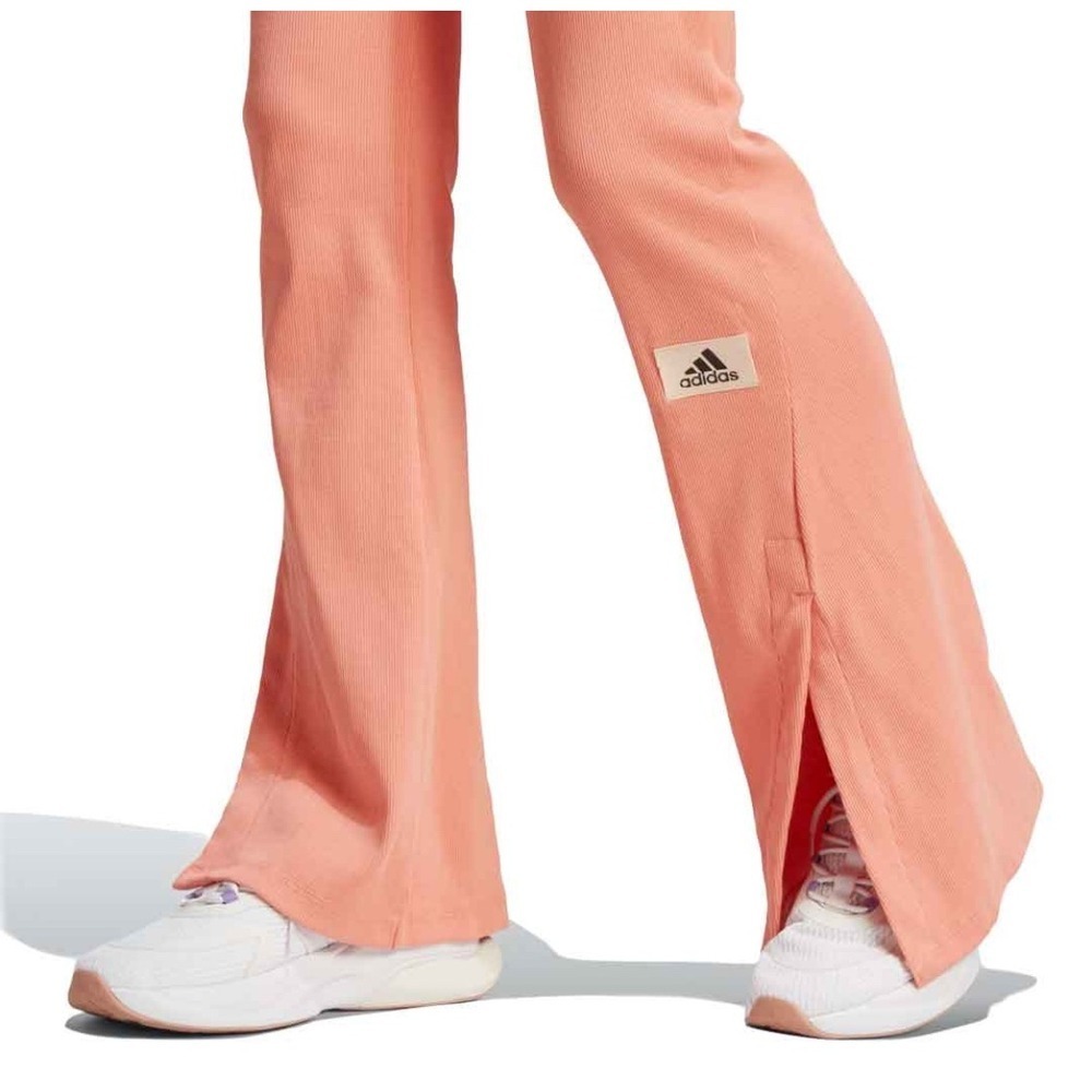 Adidas Ribbed Flare Track Pants Peach Pink Side Slit Logo Detail Size S - Picture 3 of 14